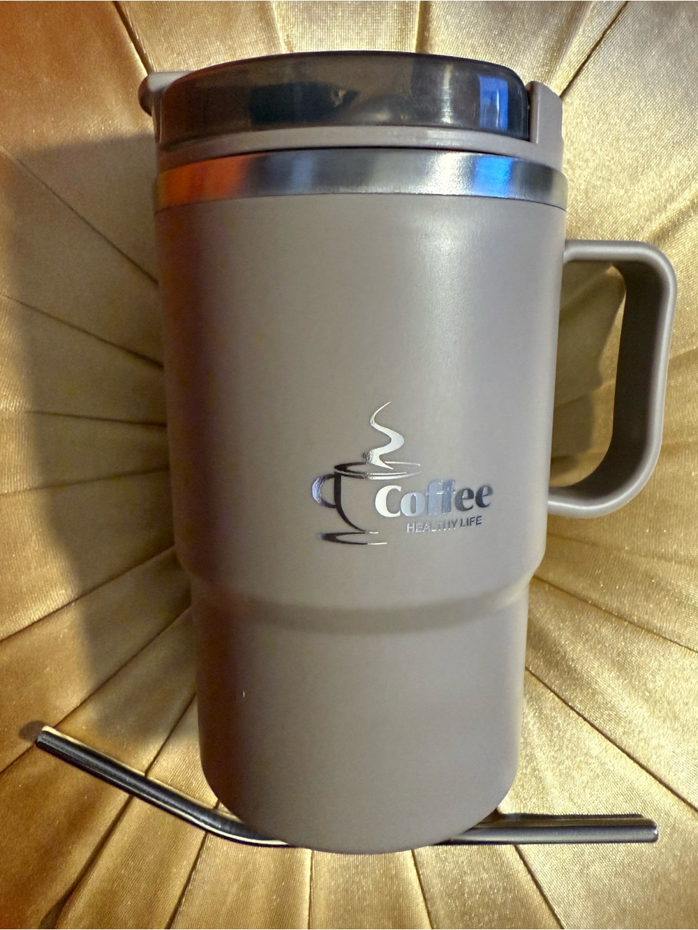 Coffee Healthy Life Matte Gray Travel Mug with Handle